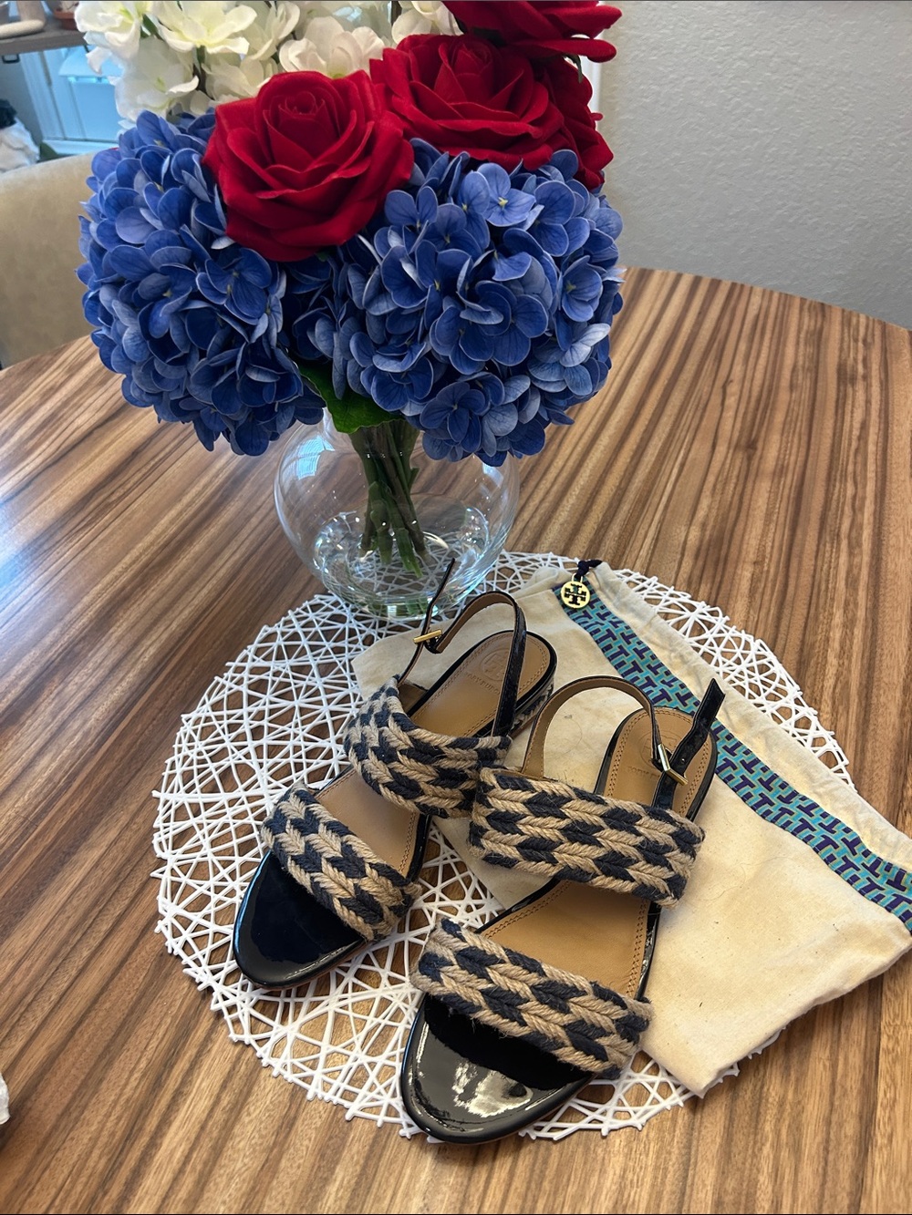 Tory Burch Braided Two-Strap Slingback Sandals in Black and Tan